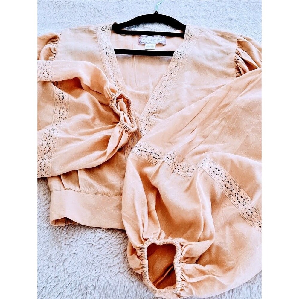 Band of the Free Light Beige Lace Balloon Sleeve Crop Blouse Women S Boho